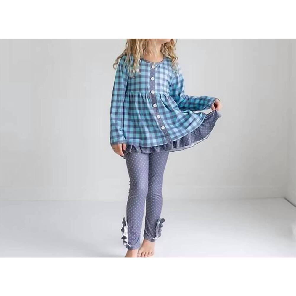 NEW ADORABLE SWEETNESS girls check set in teal grey